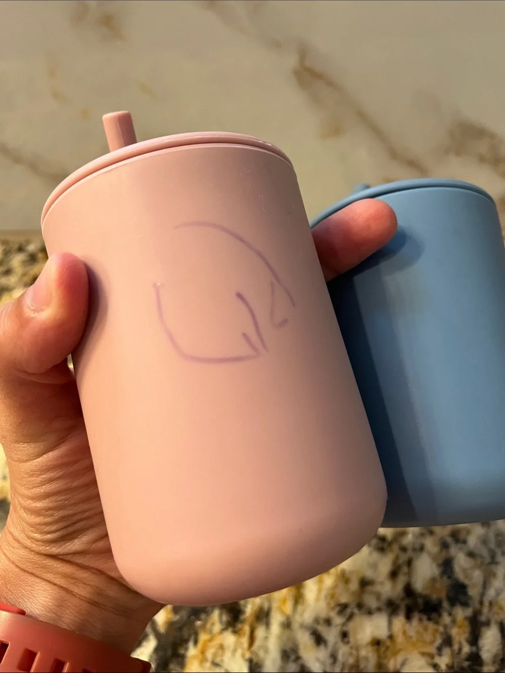 Silicone Straw Cups - Pastel Pink & Dusty Blue